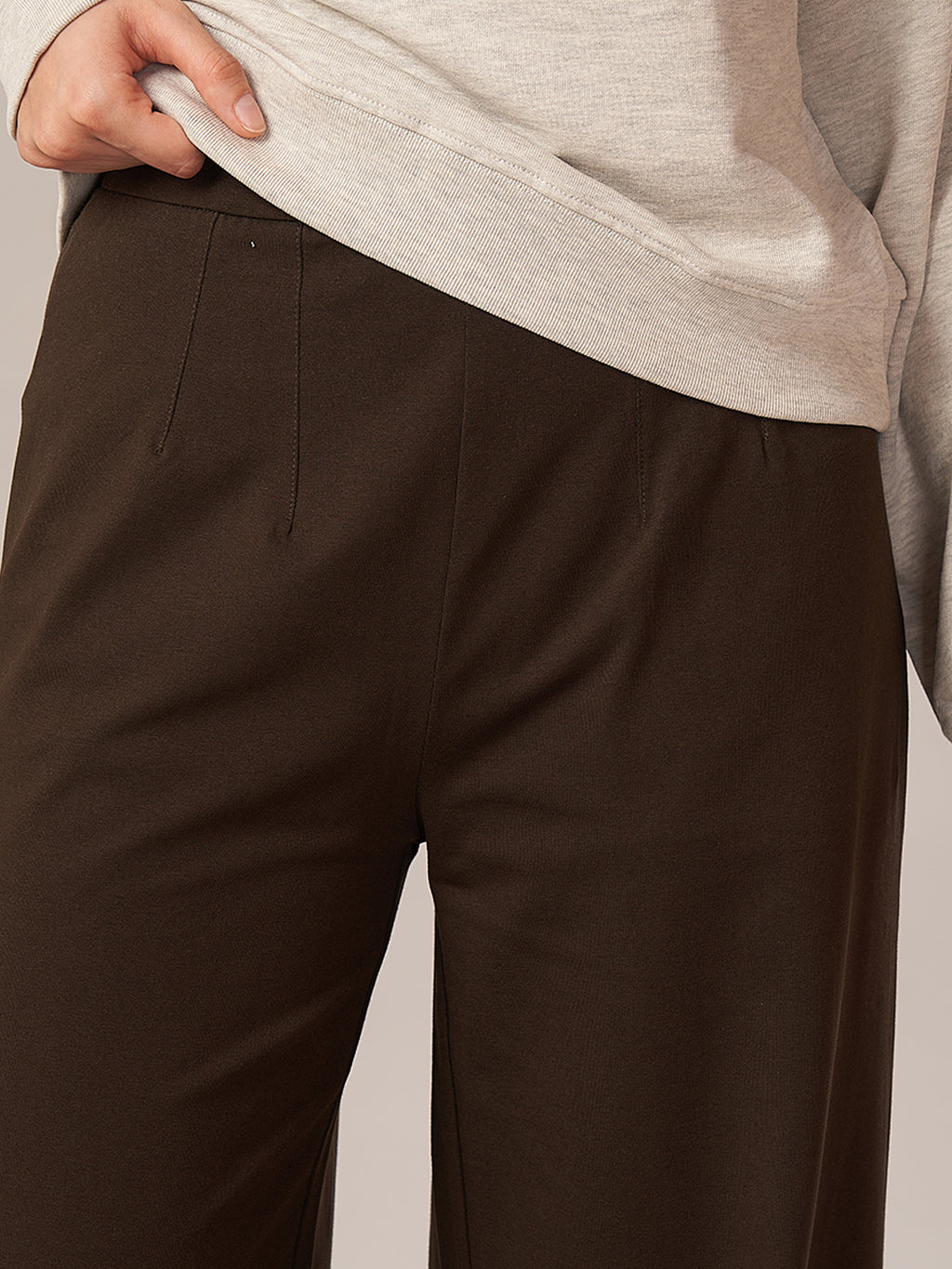 Women's Cotton Elastane Regular Fit Knit Pant Brown
