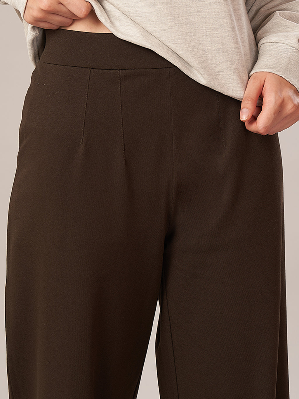 Women's Cotton Elastane Regular Fit Knit Pant Brown