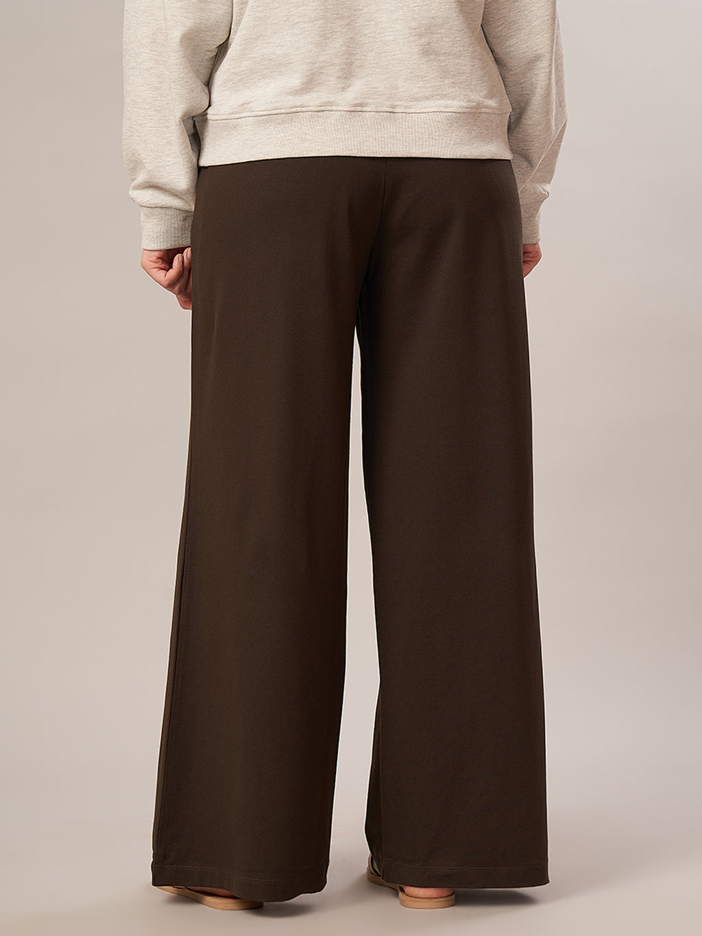 Women's Cotton Elastane Regular Fit Knit Pant Brown