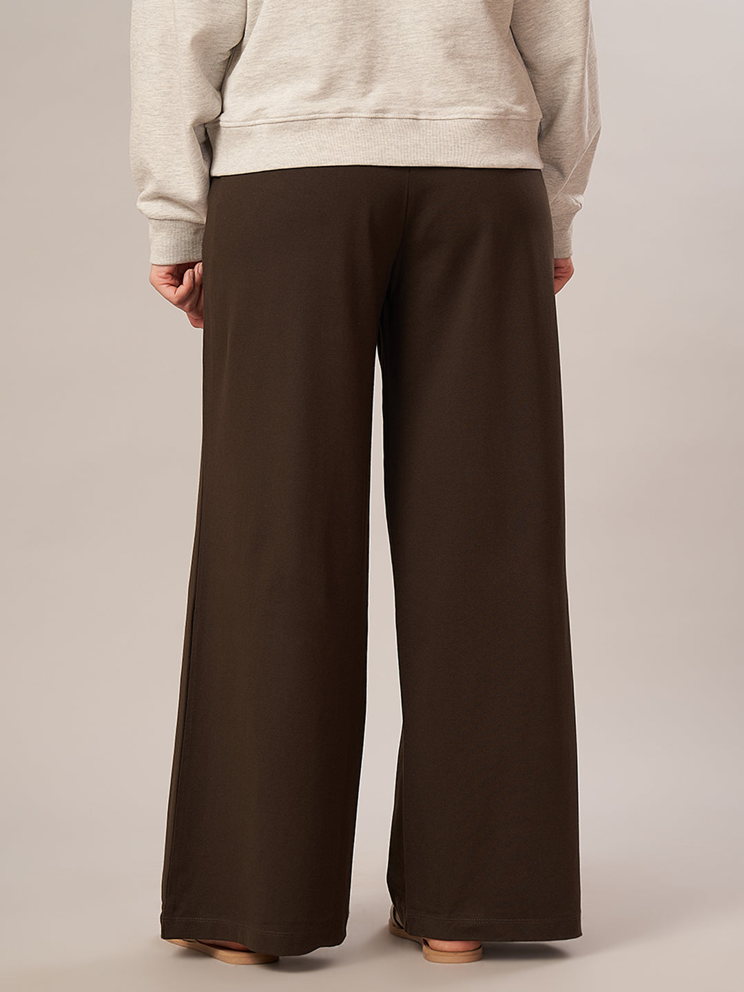 Women's Cotton Elastane Regular Fit Knit Pant Brown
