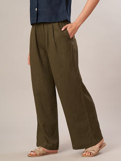 Women's Linen Viscose Regular Fit Pant Olive