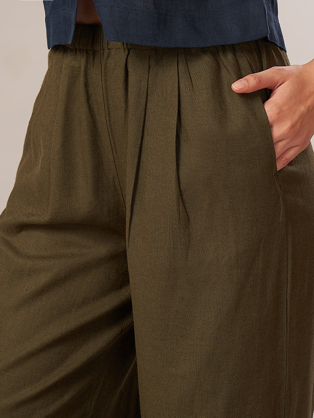 Women's Linen Viscose Regular Fit Pant Olive