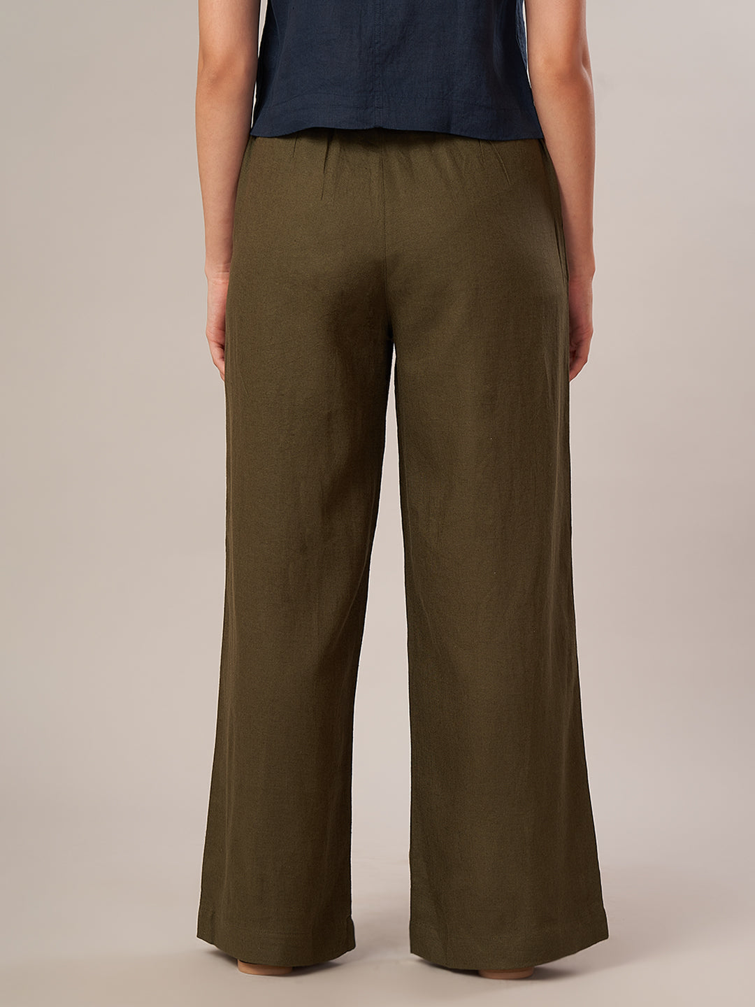 Women's Linen Viscose Regular Fit Pant Olive