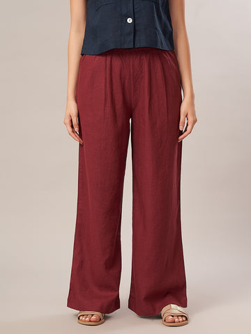 Women's Linen Viscose Regular Fit Pant Maroon