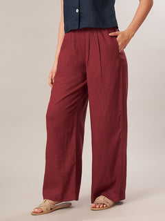 Women's Linen Viscose Regular Fit Pant Maroon