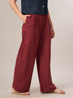 Women's Linen Viscose Regular Fit Pant Maroon