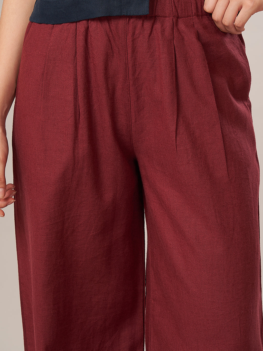 Women's Linen Viscose Regular Fit Pant Maroon