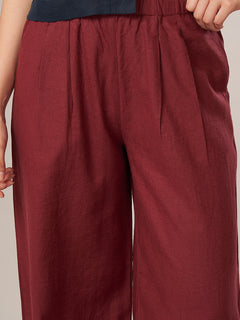 Women's Linen Viscose Regular Fit Pant Maroon