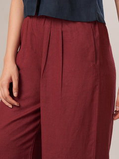 Women's Linen Viscose Regular Fit Pant Maroon