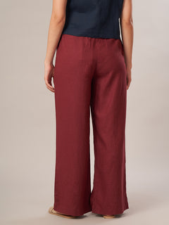 Women's Linen Viscose Regular Fit Pant Maroon