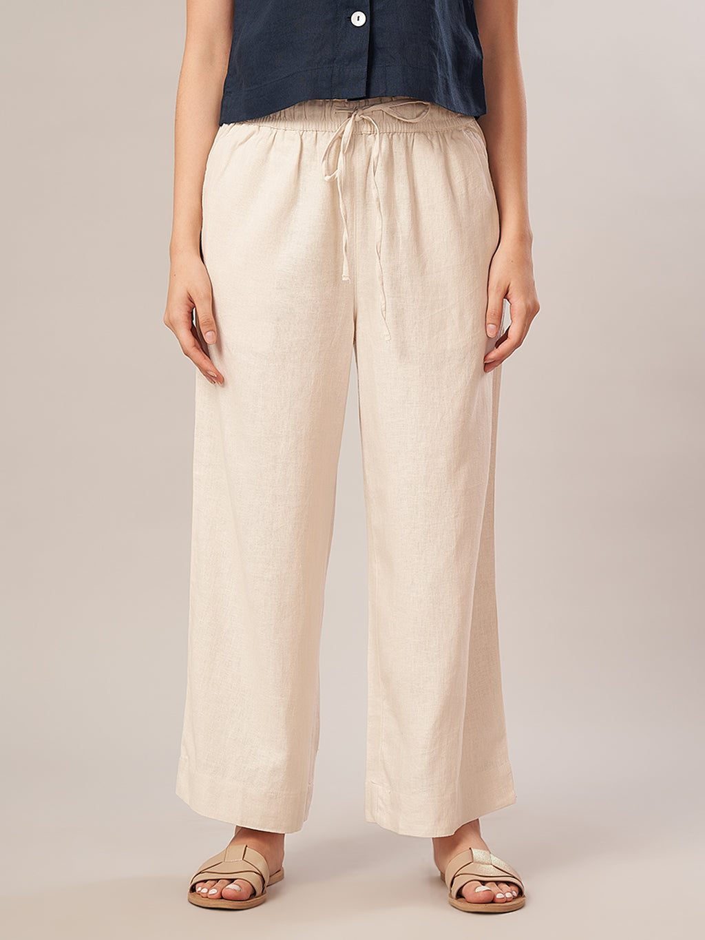 Women's Linen Blend Regular Fit Pant Offwhite