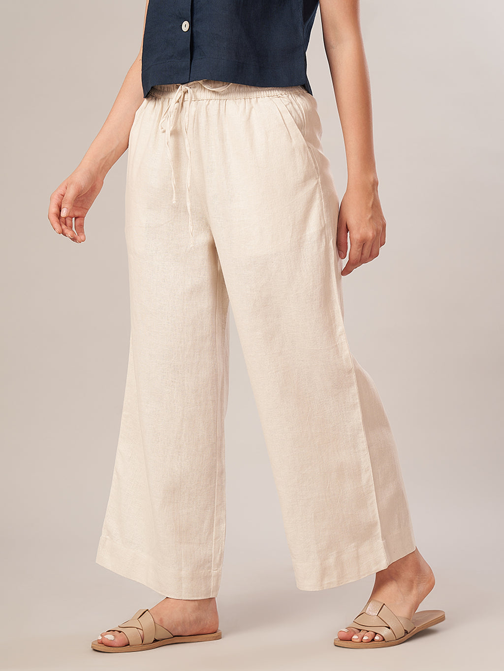 Women's Linen Blend Regular Fit Pant Offwhite