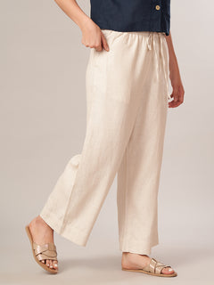 Women's Linen Blend Regular Fit Pant Offwhite