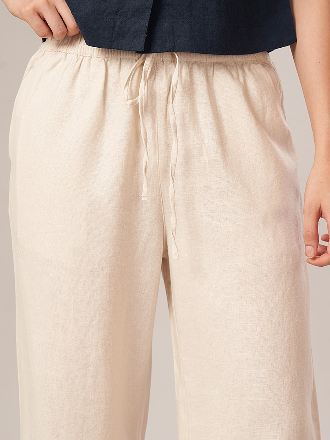 Women's Linen Blend Regular Fit Pant Offwhite