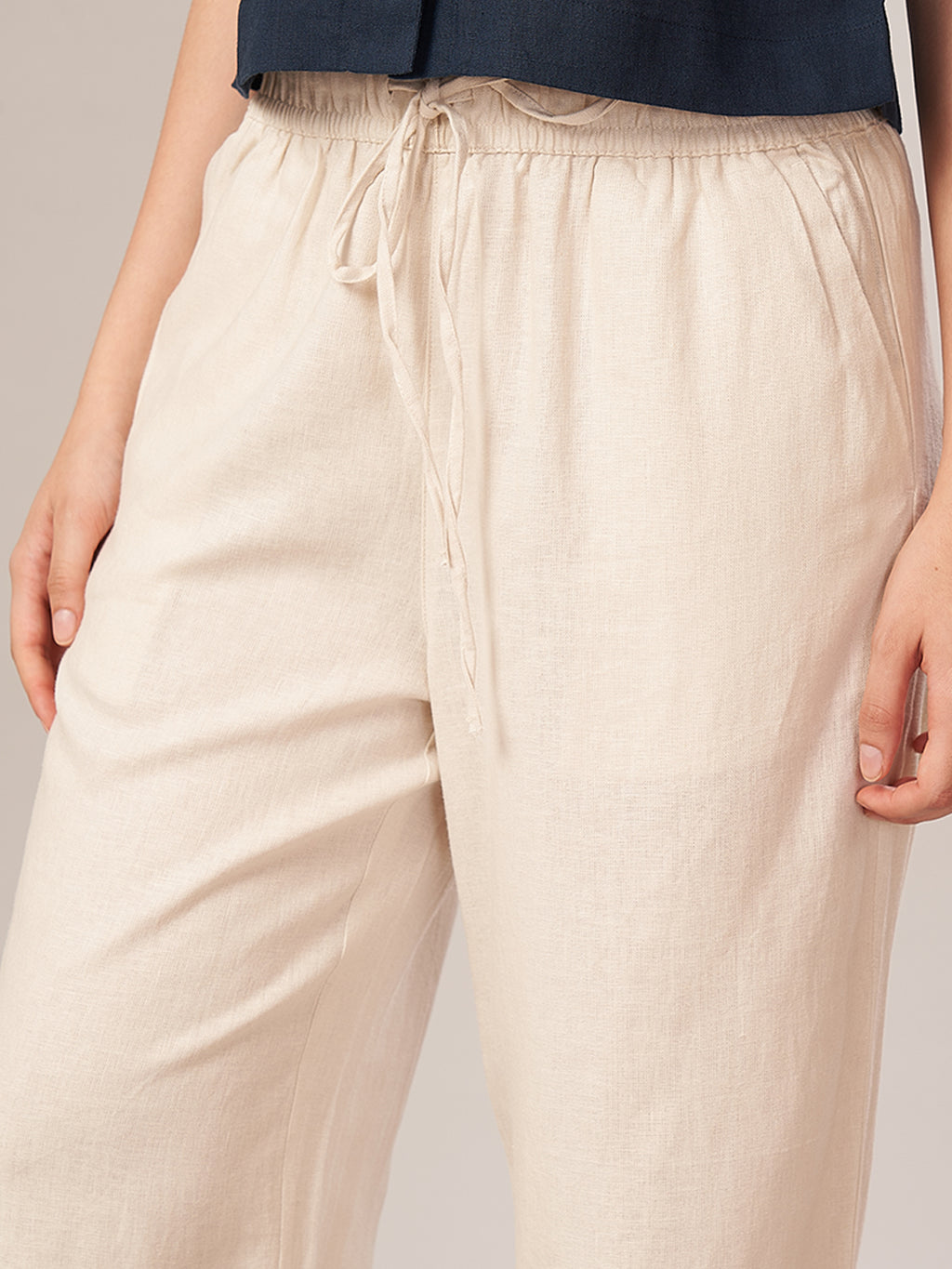 Women's Linen Blend Regular Fit Pant Offwhite