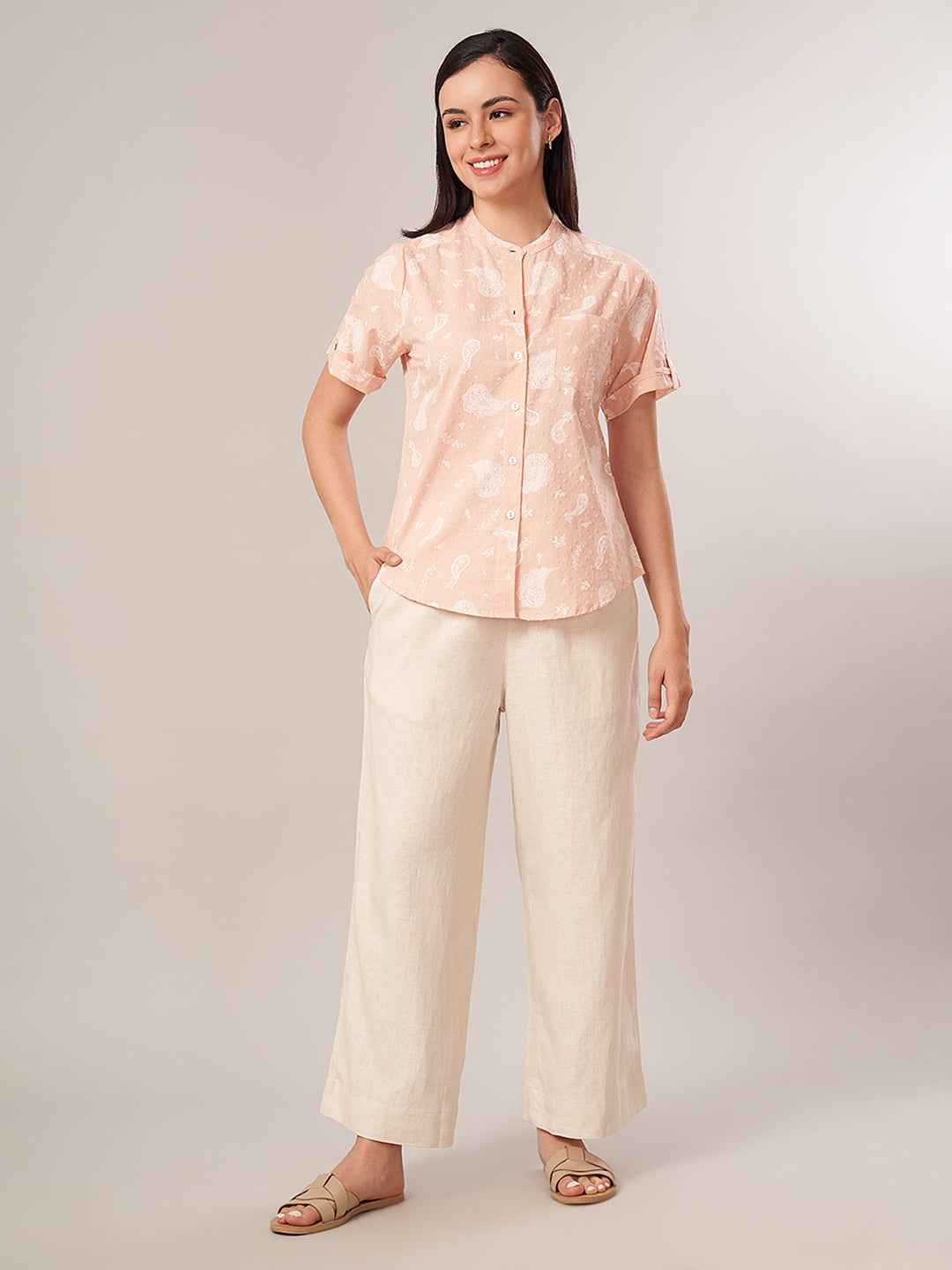 Women's 100% Cotton Regular Fit Blouse Peach