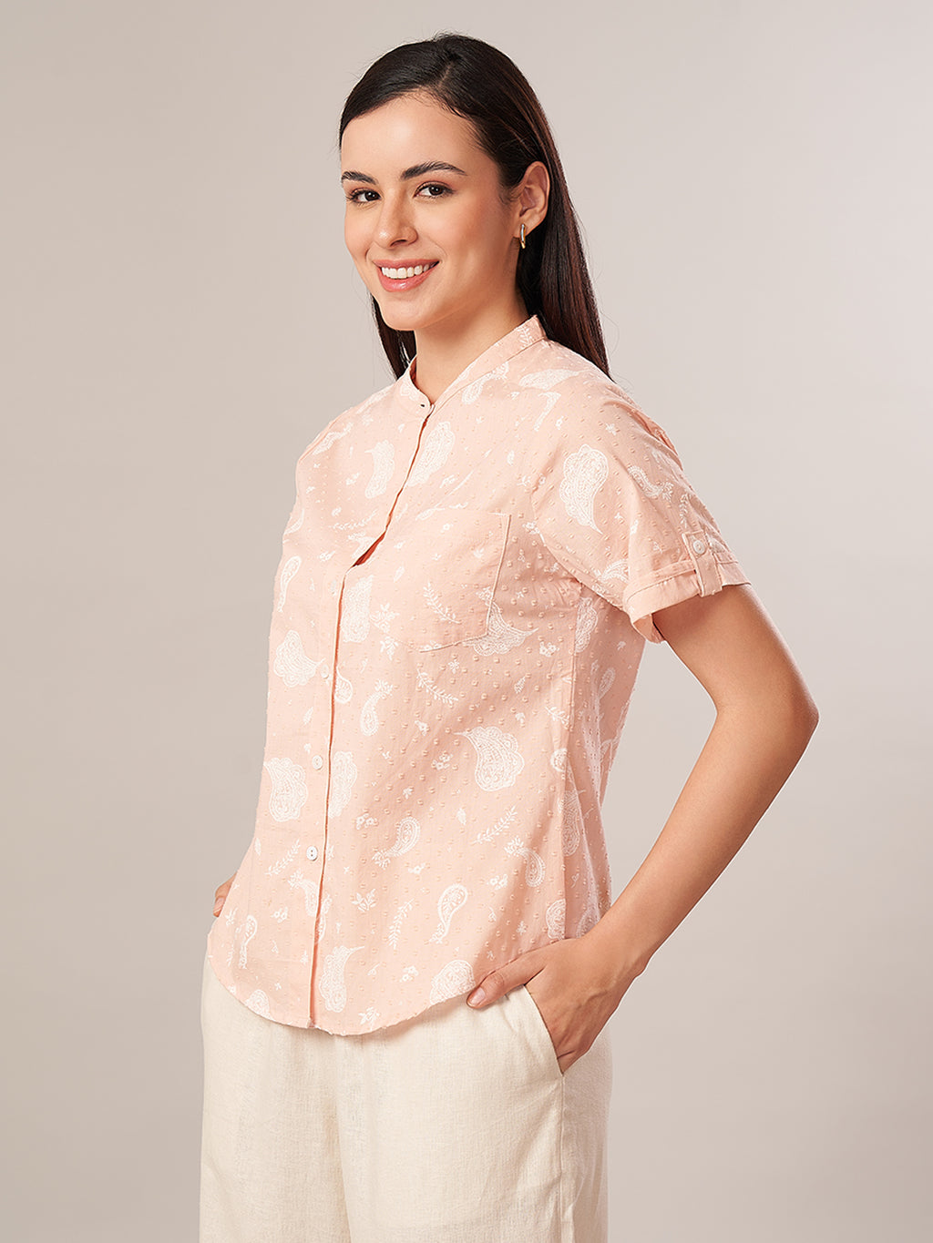 Women's 100% Cotton Regular Fit Blouse Peach