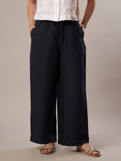 Women's 100% Linen Regular Fit Pant Navy