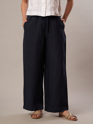Women's 100% Linen Regular Fit Pant Navy