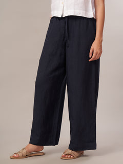 Women's 100% Linen Regular Fit Pant Navy