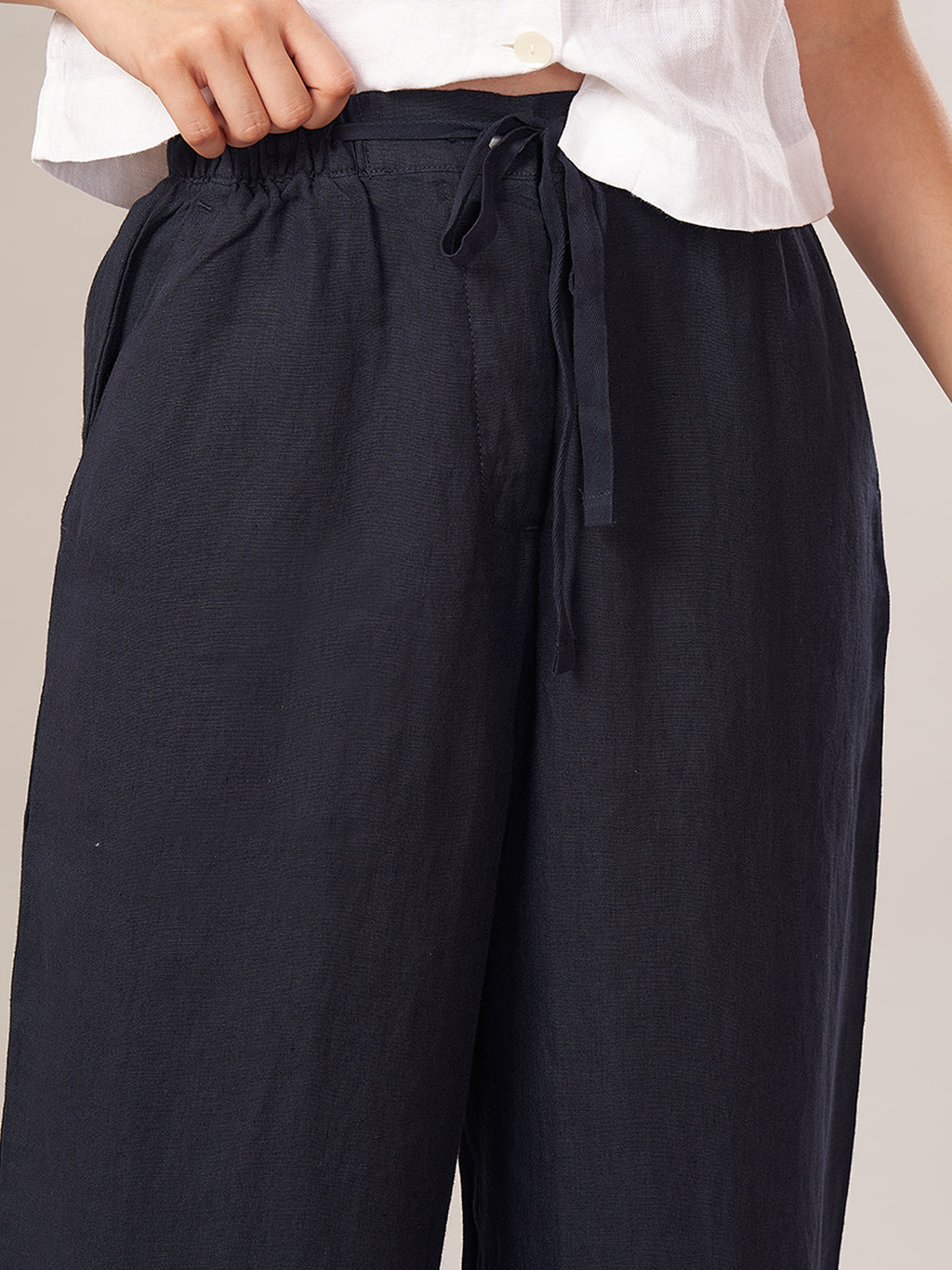 Women's 100% Linen Regular Fit Pant Navy