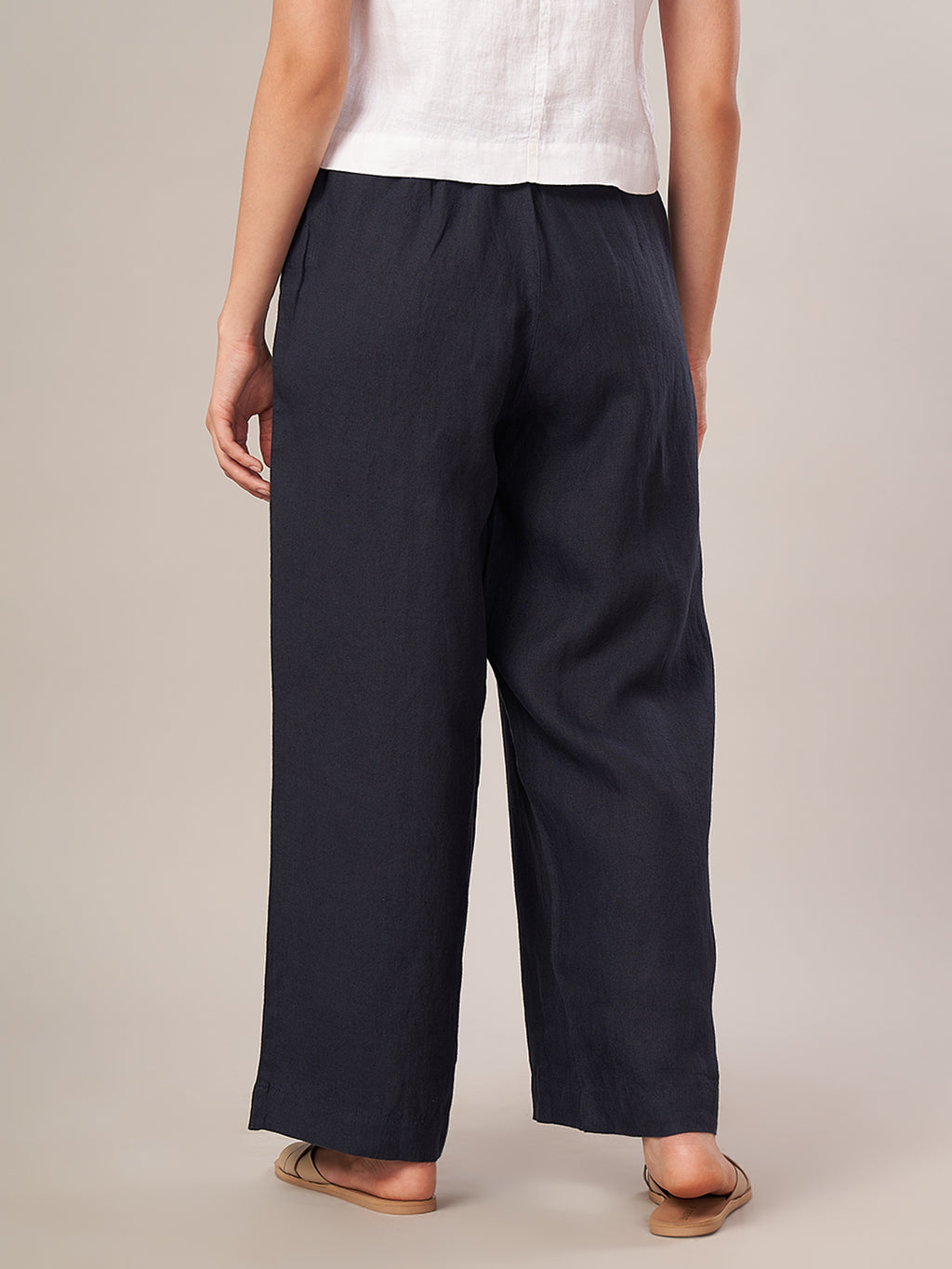 Women's 100% Linen Regular Fit Pant Navy