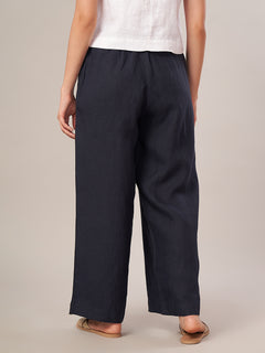 Women's 100% Linen Regular Fit Pant Navy