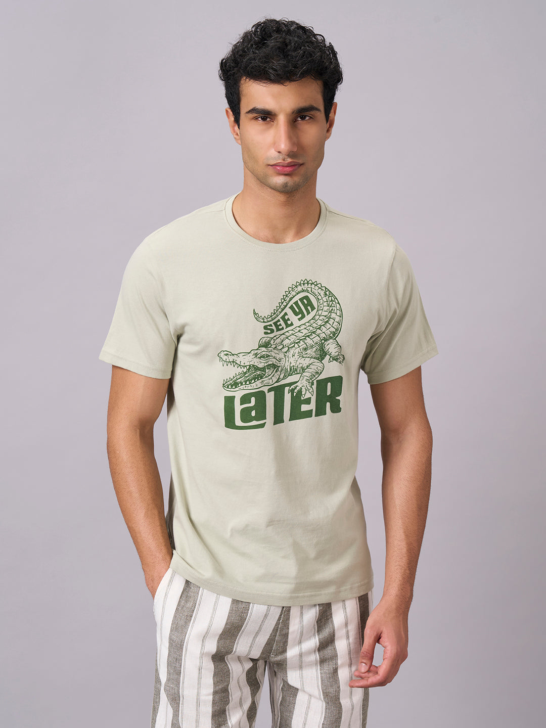 Men's Green 100% Organic Cotton Regular Fit Tshirt