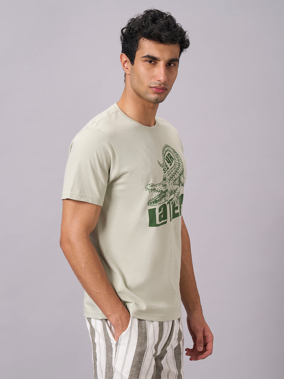 Men's Green 100% Organic Cotton Regular Fit Tshirt