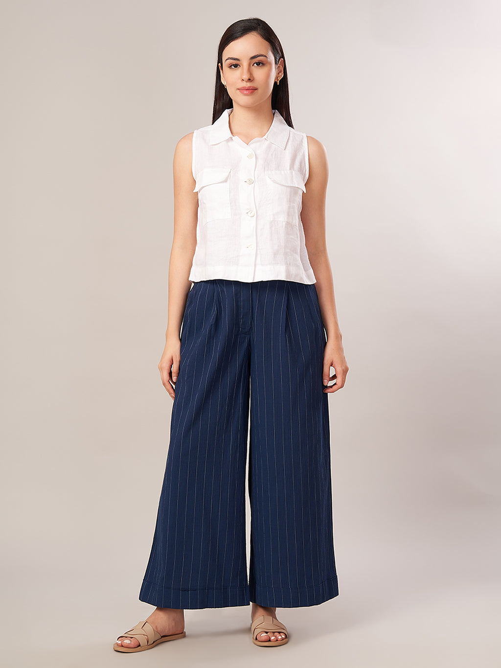 Women's Cotton Lycra Regular Fit Pant Navy