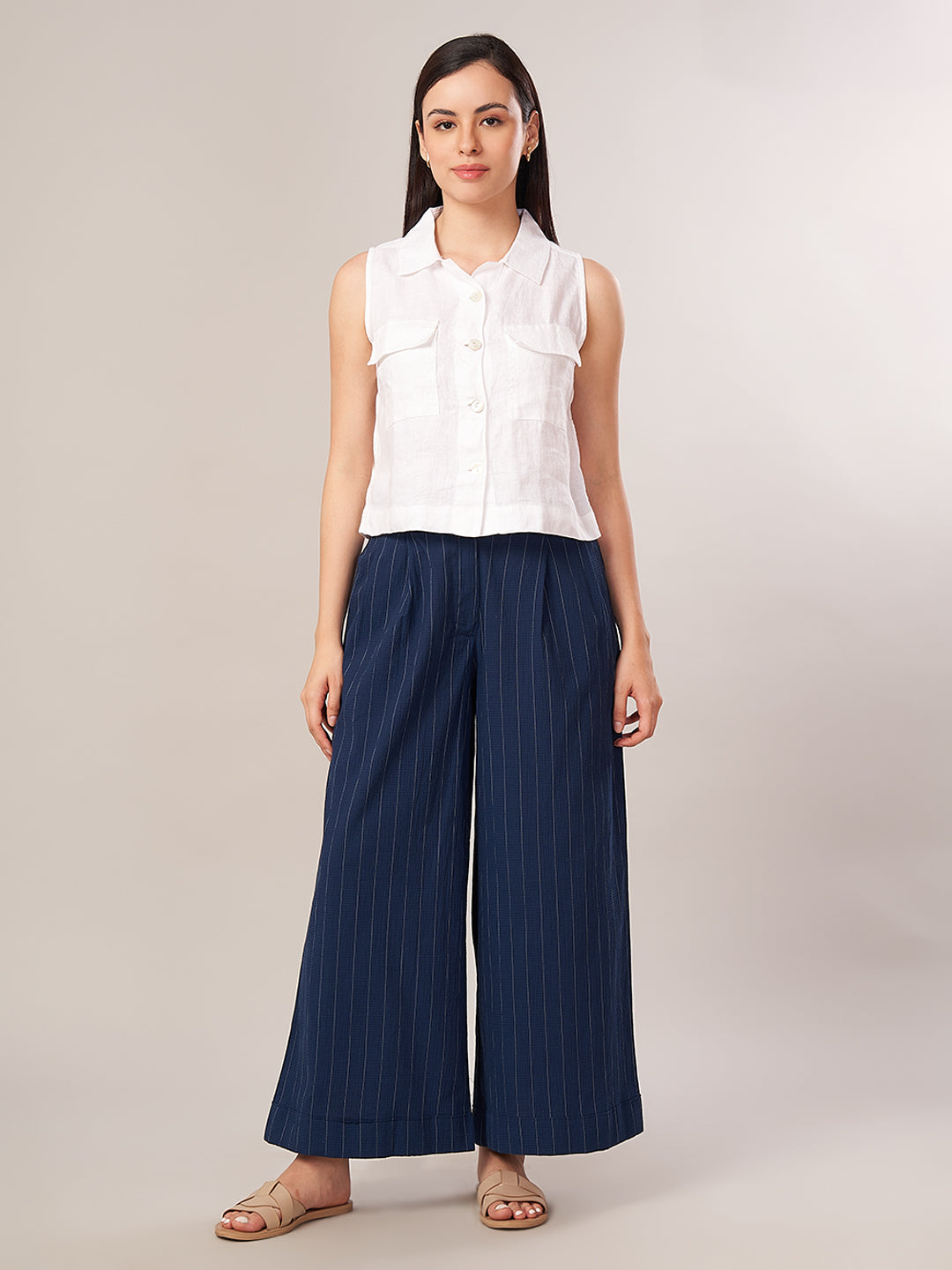 Women's Cotton Lycra Regular Fit Pant Navy