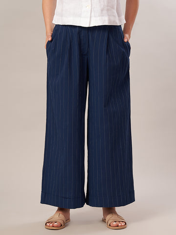 Women's Cotton Lycra Regular Fit Pant Navy