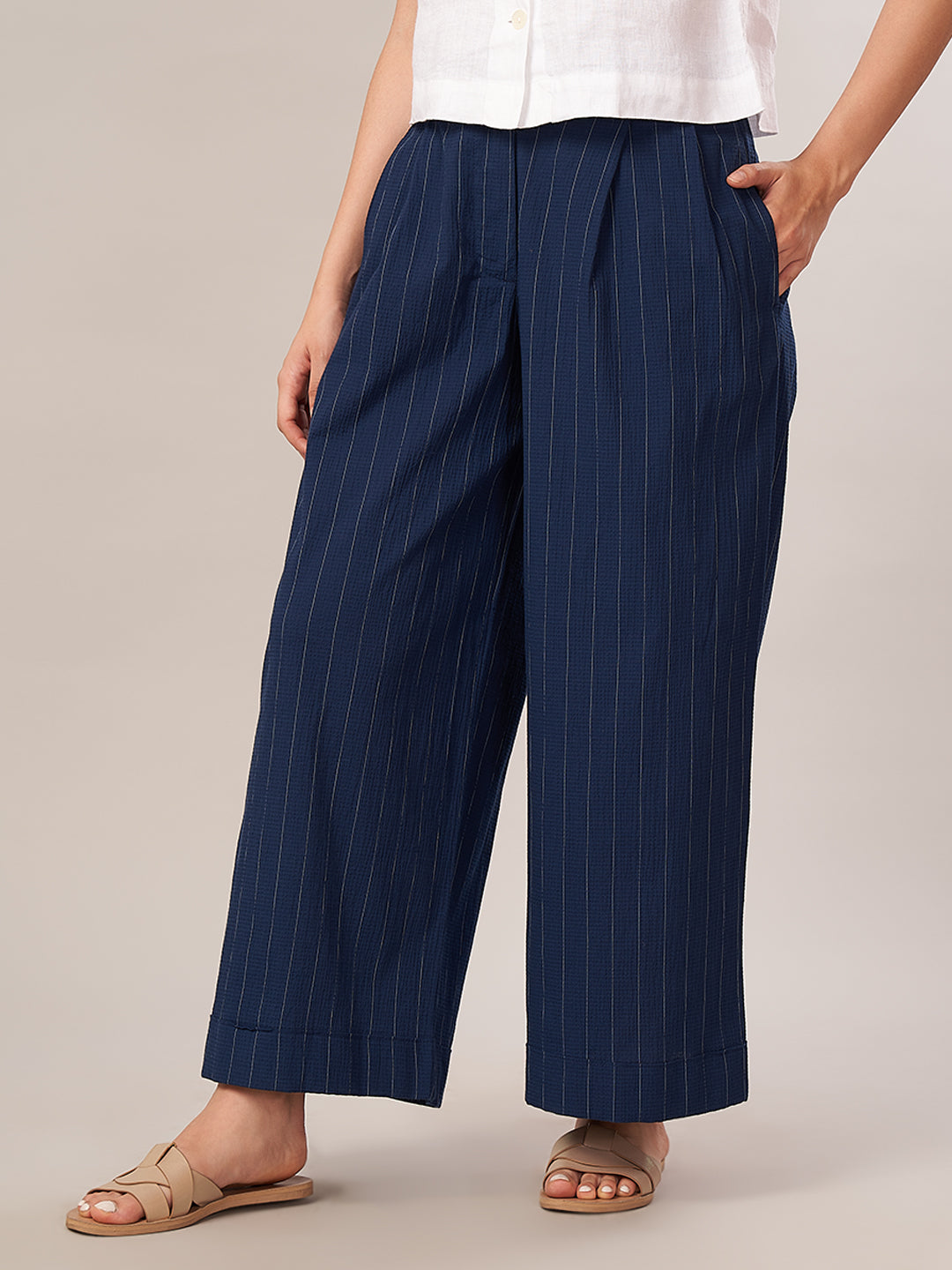 Women's Cotton Lycra Regular Fit Pant Navy