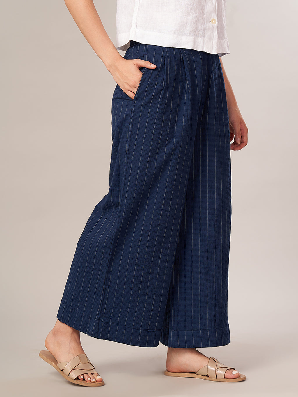 Women's Cotton Lycra Regular Fit Pant Navy