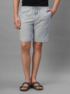 Men's Grey Cotton Linen Regular Fit Shorts