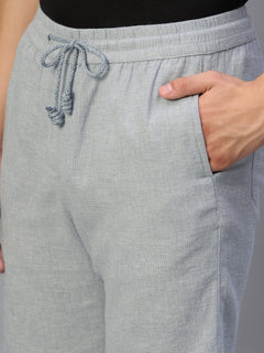Men's Grey Cotton Linen Regular Fit Shorts