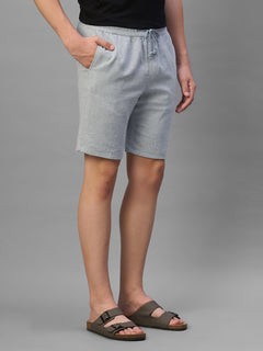 Men's Grey Cotton Linen Regular Fit Shorts