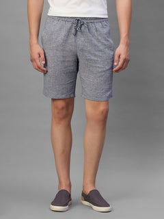 Men's Navy Cotton Linen Regular Fit Shorts