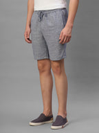 Men's Navy Cotton Linen Regular Fit Shorts