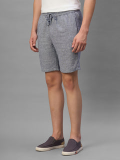 Men's Navy Cotton Linen Regular Fit Shorts