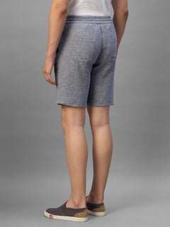 Men's Navy Cotton Linen Regular Fit Shorts