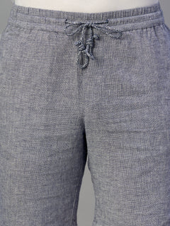Men's Navy Cotton Linen Regular Fit Shorts