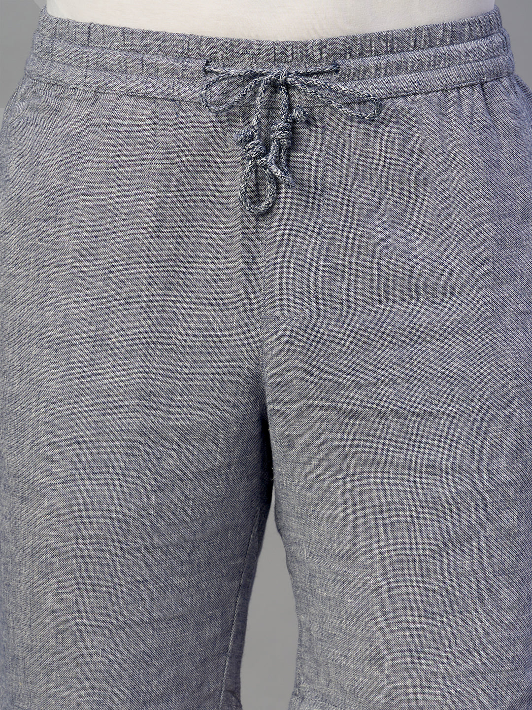 Men's Navy Cotton Linen Regular Fit Shorts