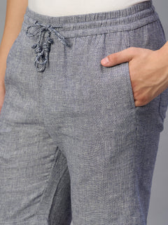 Men's Navy Cotton Linen Regular Fit Shorts