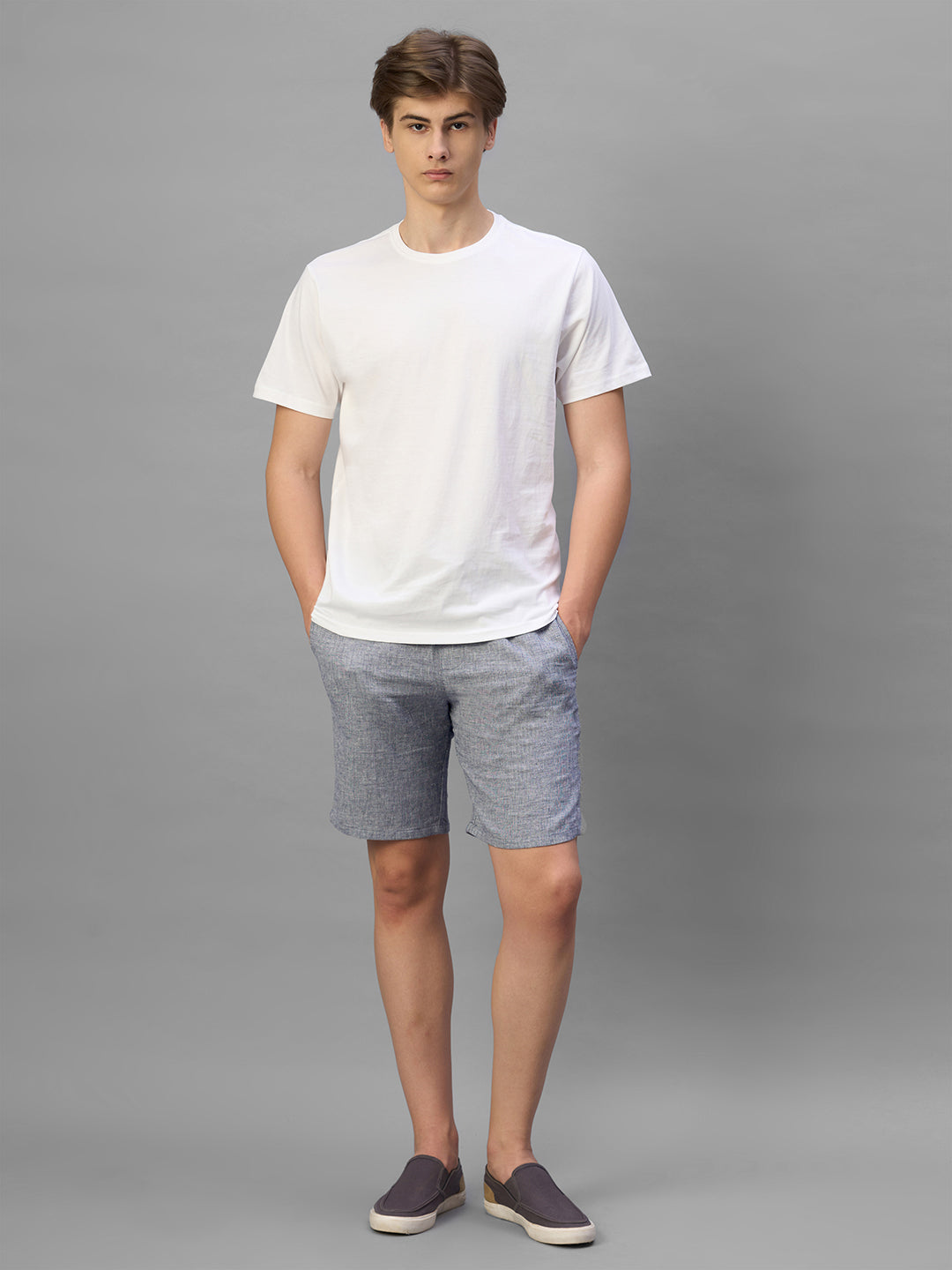 Men's Navy Cotton Linen Regular Fit Shorts