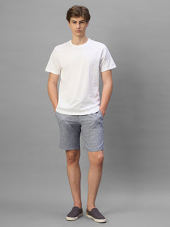 Men's Navy Cotton Linen Regular Fit Shorts