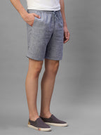 Men's Navy Cotton Linen Regular Fit Shorts