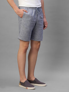 Men's Navy Cotton Linen Regular Fit Shorts