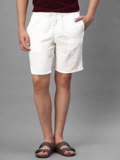 Men's White Cotton Linen Regular Fit Shorts