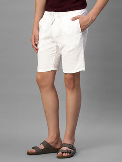 Men's White Cotton Linen Regular Fit Shorts